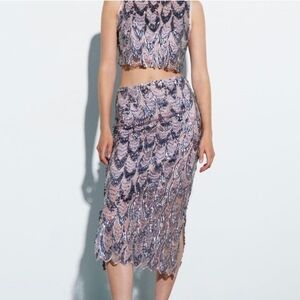 Zara Sequin Midi Skirt Size Size Medium